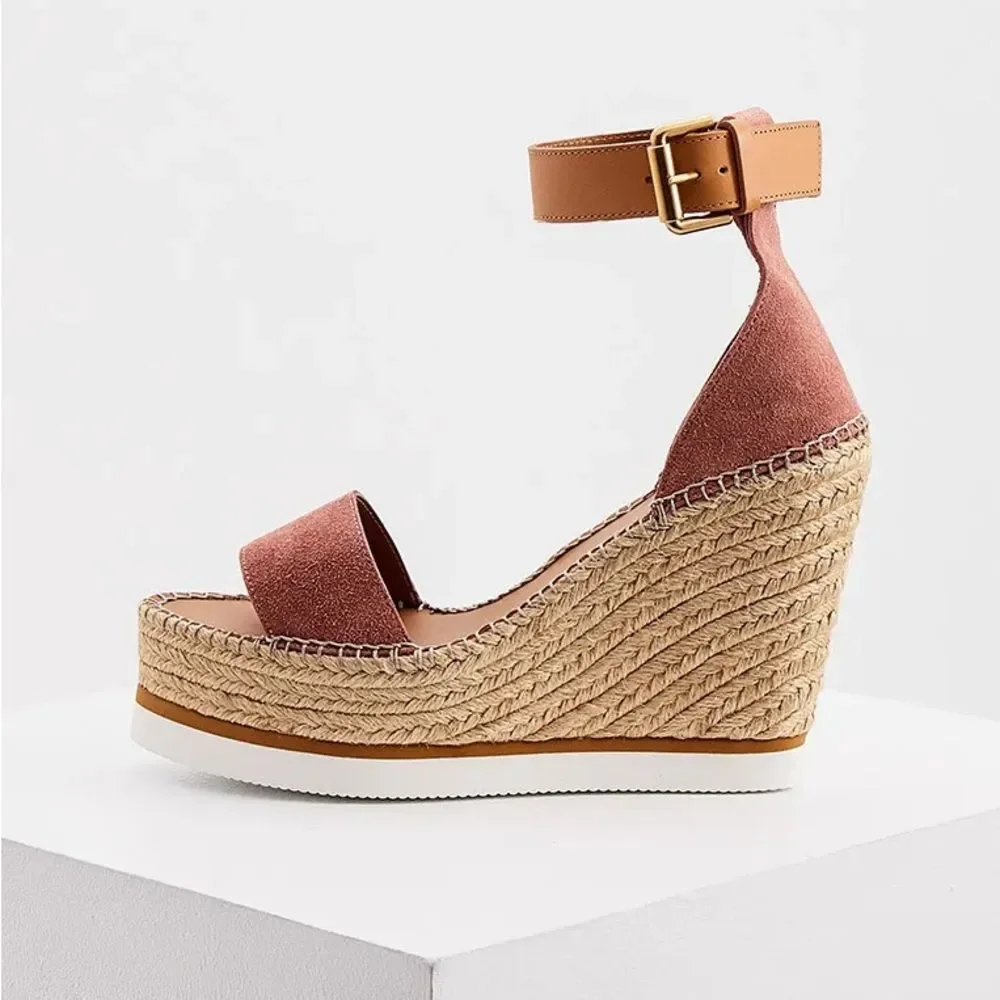 See by Chloé Glyn Calf Leather Espadrille Platform Wedge Sandals, New, Size 42 - Picture 4 of 13